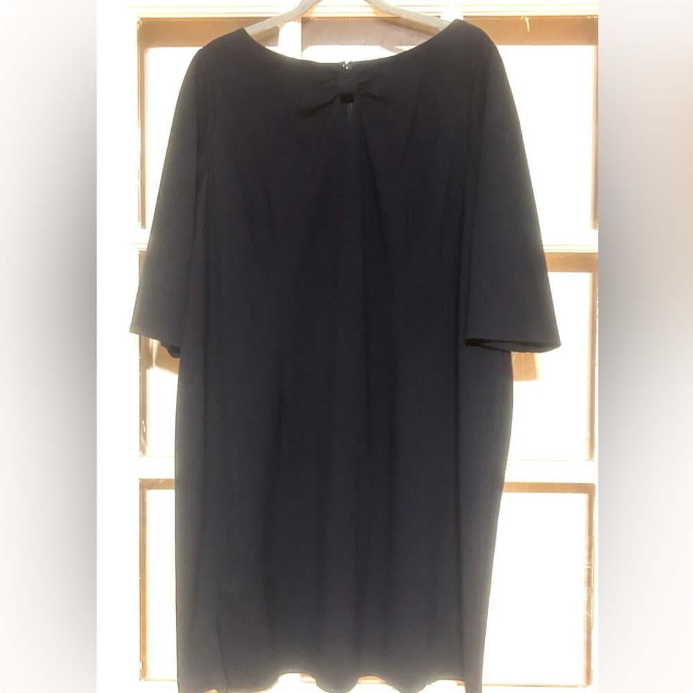 EUC Talbots Navy Petite Plus 3/4 Sleeve Dress Bow Detail Size 18WP